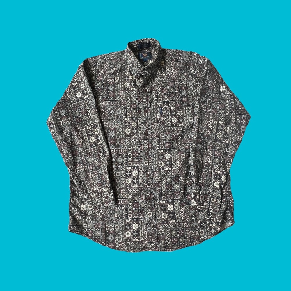 Chaps Ralph Lauren Button Shirt VTG 90s Ethnic Tribal Print 100% Cotton Men L